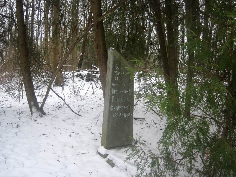В лесу обнаружено кладбище. Кручинина Парфёна Филипповна похоронена в 1964 году.