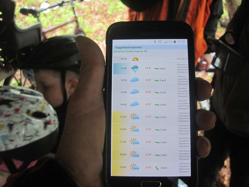 Посмотрели прогноз. Сейчас 11:50, а после 12-ти обещают без осадков.