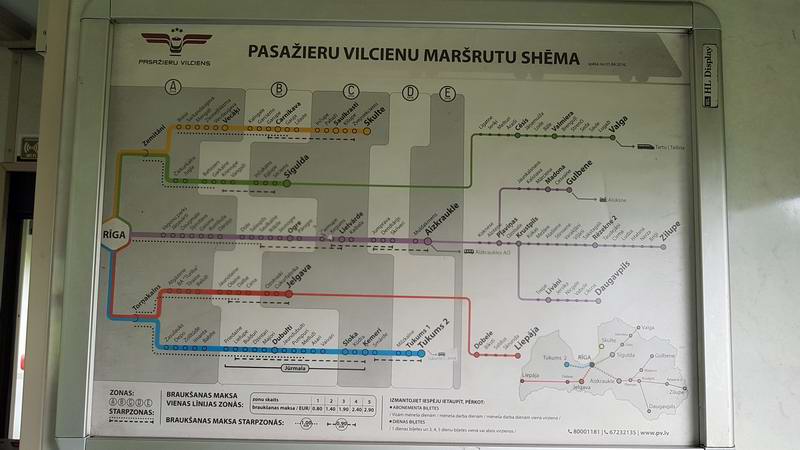 Карта пассажирских маршрутов латвийских железных дорог