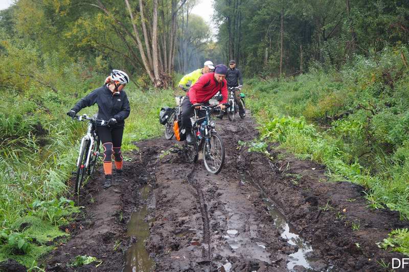 Проезжаем-проходим топкий участок дамбы, сделанный из торфа