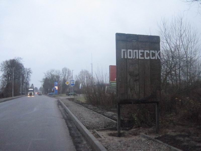 Знак на въезде в Полесск с лосём