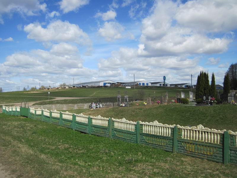 Кладбище и коровник на выезде из Лотвы
